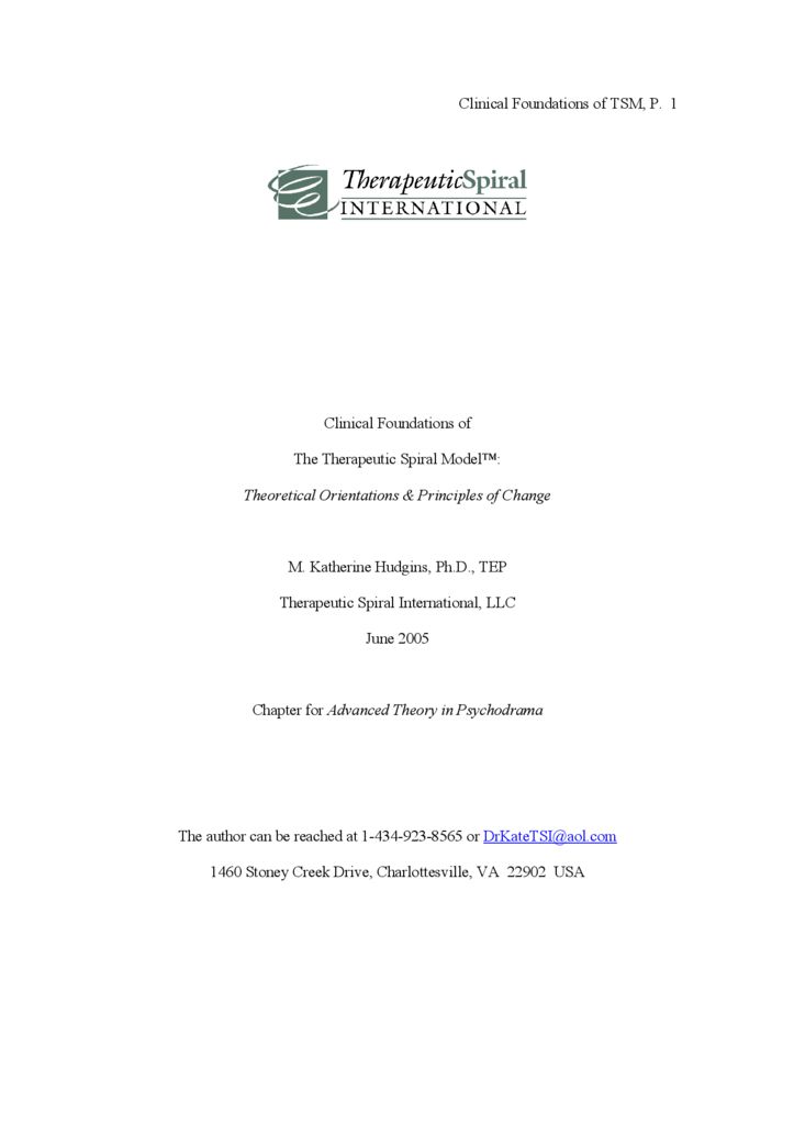 Clinical Foundations of The Therapeutic Spiral Model: Theoretical Orientations & Principles of Change