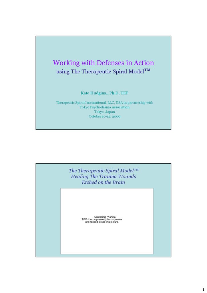 Presentation: Working with Defenses in Action – using The Therapeutic Spiral Model